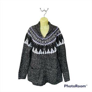 Vintage Fair isle Icelandic-Chunky-hand-knitted-Grey-Winter-Fisherman Sweater XL